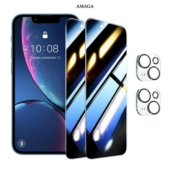 [2 2 Pack]AMAGA Compatible with iPhone 13 Privacy Screen Protector with Camera Lens Protector,[9H Hardness],Case Friendly Tempered Glass Film