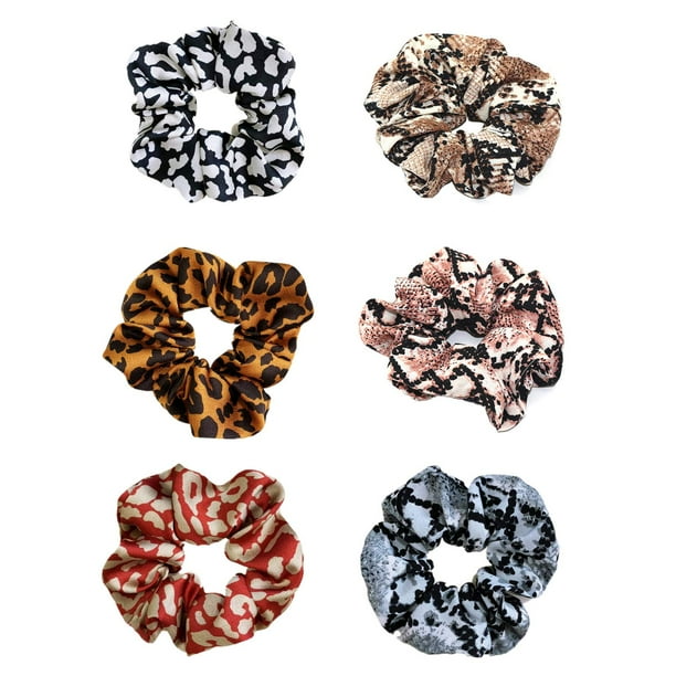 Paquete de 6 coleteros para el cabello con estampado de leopardo estilo animal para mujer, coleteros de guepardo, lazos para el cabello de leopardo, soporte para coleta de gasa, moños elásticos (paque