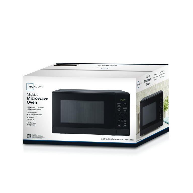 Mainstays New 1.1 Cu ft Microwave Oven in Black Color