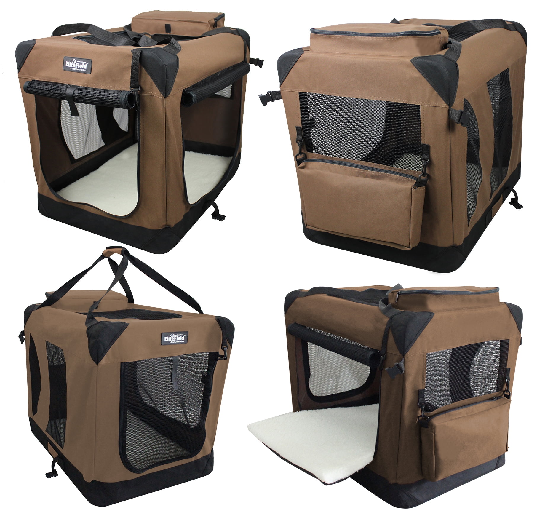 EliteField 3-Door Folding Soft Dog Crate with Carrying Bag and Fleece Bed (2 Year Warranty), Indoor & Outdoor Pet Home