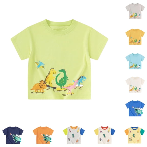 HNMKIU Boys T-Shirts Dinosaur Print Crewneck Short Sleeve Graphic Tee Cute Summer Tops for Kids
