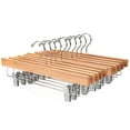 thumbnail image 1 of Nature Smile - Perchas de madera maciza de loto para pantalones, perchas inferiores, perchas para pantalones vaqueros, perchas para faldas con 2 clips ajustables, gancho antioxidante, paquete de 10 (n, 1 of 5