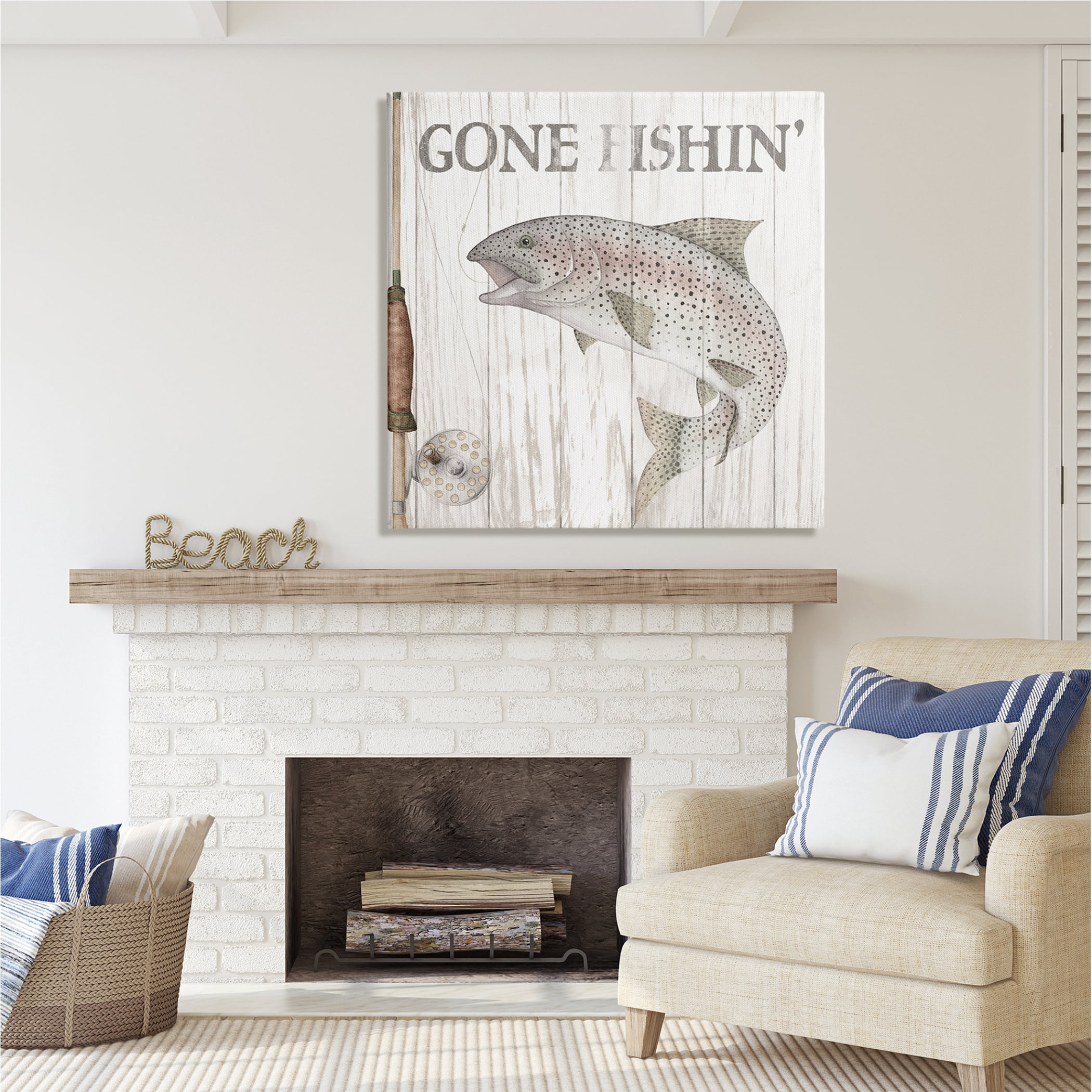Stupell Industries Gone Fishin' Rustic Angler Animals & Insects Painting Gallery Wrapped Canvas Print Wall Art, 36 x 36