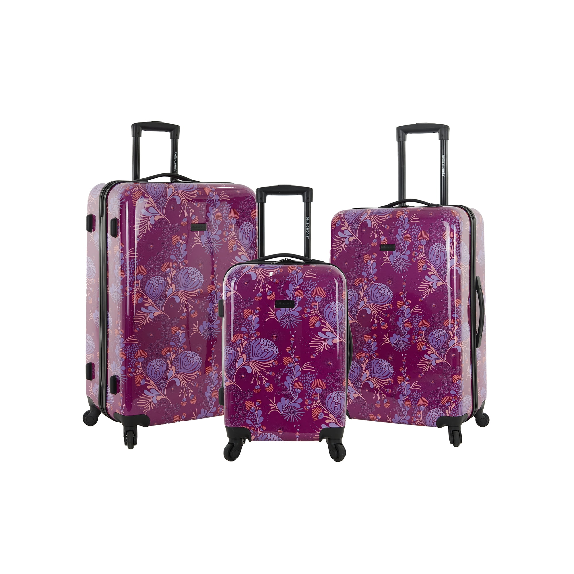 Vonguish Collection 3 piece Hardside Luggage Set with 8 wheel spinners, Style Floral