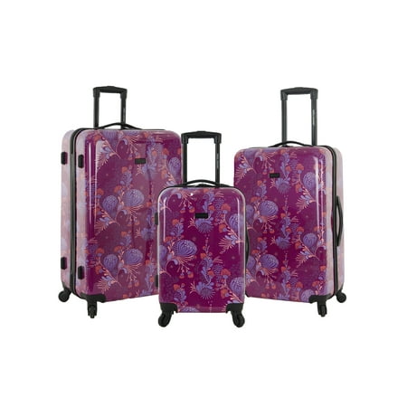 Vonguish Collection 3 piece Hardside Luggage Set with 8 wheel spinners, Style Floral