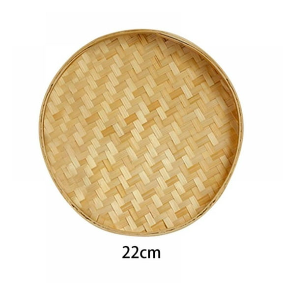 Topumt Natural Handmade Woven Bamboo Basket Tray Holder Bulk Food Flat Shallow Basket