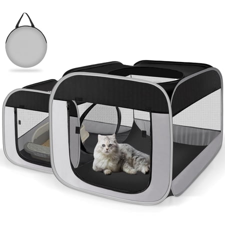 Large Pop-Up Pet Playpen with Separate Areas Indoor and Outdoor Exercise Pen for Cats Dogs and Small Animals Portable Collapsible Enclosure with Carry Bag