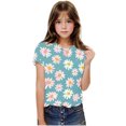 thumbnail image 5 of Fesfesfes Girls Boys Short Sleeve T Shirts Kids Casual Crewneck Summer Loose Basic Tee Fashion Flower Print Pullover Tops 3-14 Years(Light Blue#1,4 Years), 5 of 9