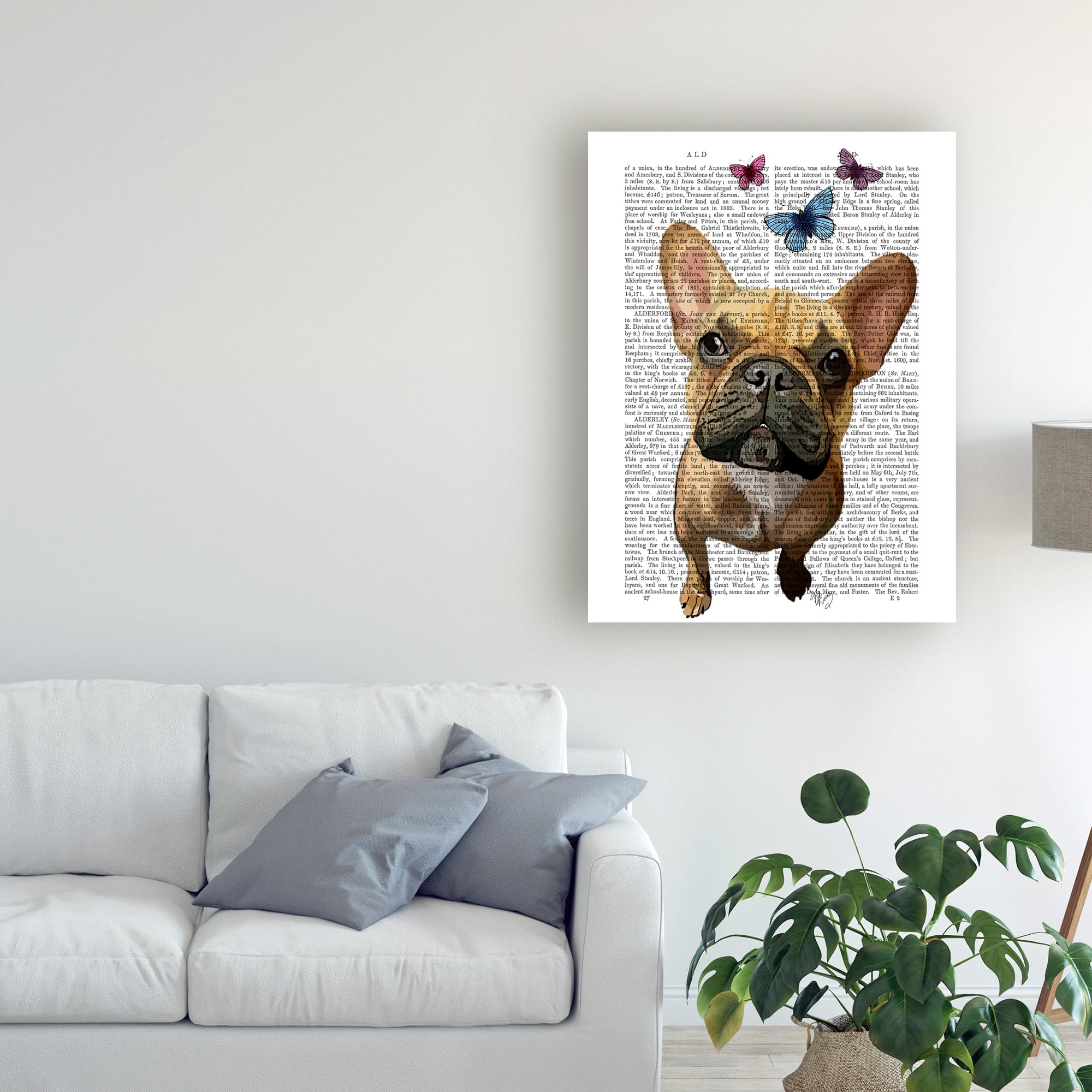 Trademark Fine Art 'Brown French Bulldog and Butterflies' Canvas Art by Fab Funky