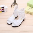 thumbnail image 4 of Girls Gladiator Sandals Open Toe Chunky Low Heel Fringe Ankle Strap Back Zipper Kids Summer Dress Shoes White 13.5 Little Kid, 4 of 6