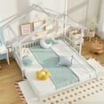 thumbnail image 2 of Gymax Wooden House Bed Twin to King Daybed w/ Safety Rails & Decorable Roof White, 2 of 10