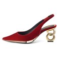 thumbnail image 4 of FSJ Women Special Gold Chain Slingback Pumps Chunky Heel Pointed Toe Slip On Sandals Dressy High Heel Casual Wedding Office Shoes Size 14 Red, 4 of 4
