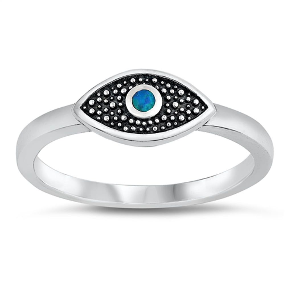 Seeing Eye Rings Blue Simulated Opal Oxidized All Seeing Eye Ring .925 Sterling Silver ...