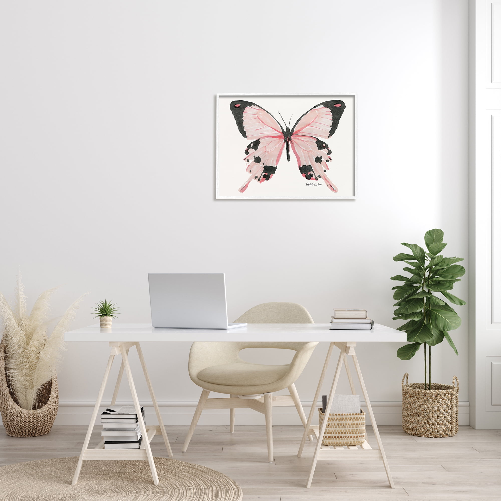 Stupell Industries Soft Pink Butterfly With Splatter Patterned Wings Animals & Insects Painting White Framed Art Print Wall Art, 24 x 30