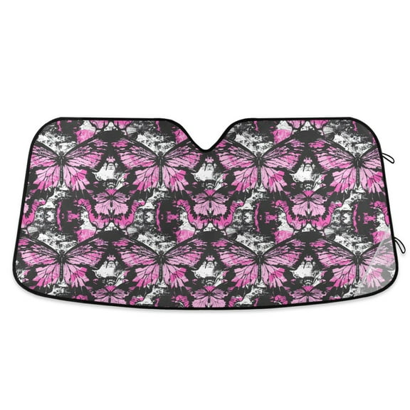 Pink Butterfly Car Windshield Sun Shade Foldable Car Front Window Visor Heat and UV Protection 53x23.5
