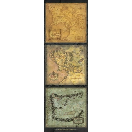 - The Lord Of The Rings - Door Movie Poster / Print (Middle Earth Map Tryptich) (Size: 21'' x 62'')