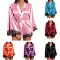 thumbnail image 7 of Robes for Women Satin Kimono Robes Ruffle Lace Trim Hem Silky Bathrobes Silk Robes Short Bridesmaids Robe Dressing Gown S-3XL, 7 of 7