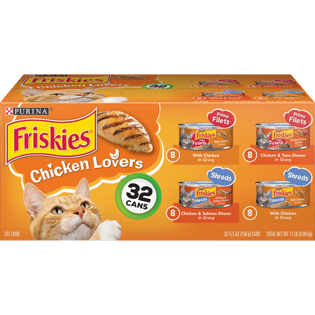 (32 Pack) Friskies Gravy Wet Cat Food Variety Pack, Chicken Lovers Prime Filets & Shreds, 5.5 oz. (Best Over The Counter Cat Food For Kidney Disease)