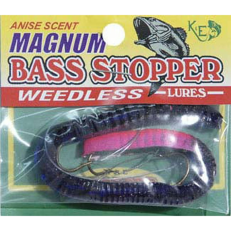 bass stopper lure K&E Tackle Magnum Bass Stopper Worm Fishing Lure, Purple/Red Tail, 6