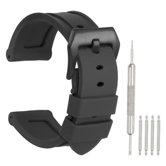 Uxcell Silicone Watch Band 24mm Quick Release Flexible Soft Rubber H-type Watch Strap with Stainless Steel Black Clasp Replacement Wristband for Men, Black