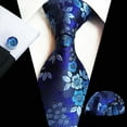 thumbnail image 2 of Mosey 3Pcs/Set Men Exquisite Plum Pattern Tie Pocket Scarf Cufflinks Set Vibrant Color Tie Handkerchief Brooch Cufflinks Set Suit Accessories, 2 of 8