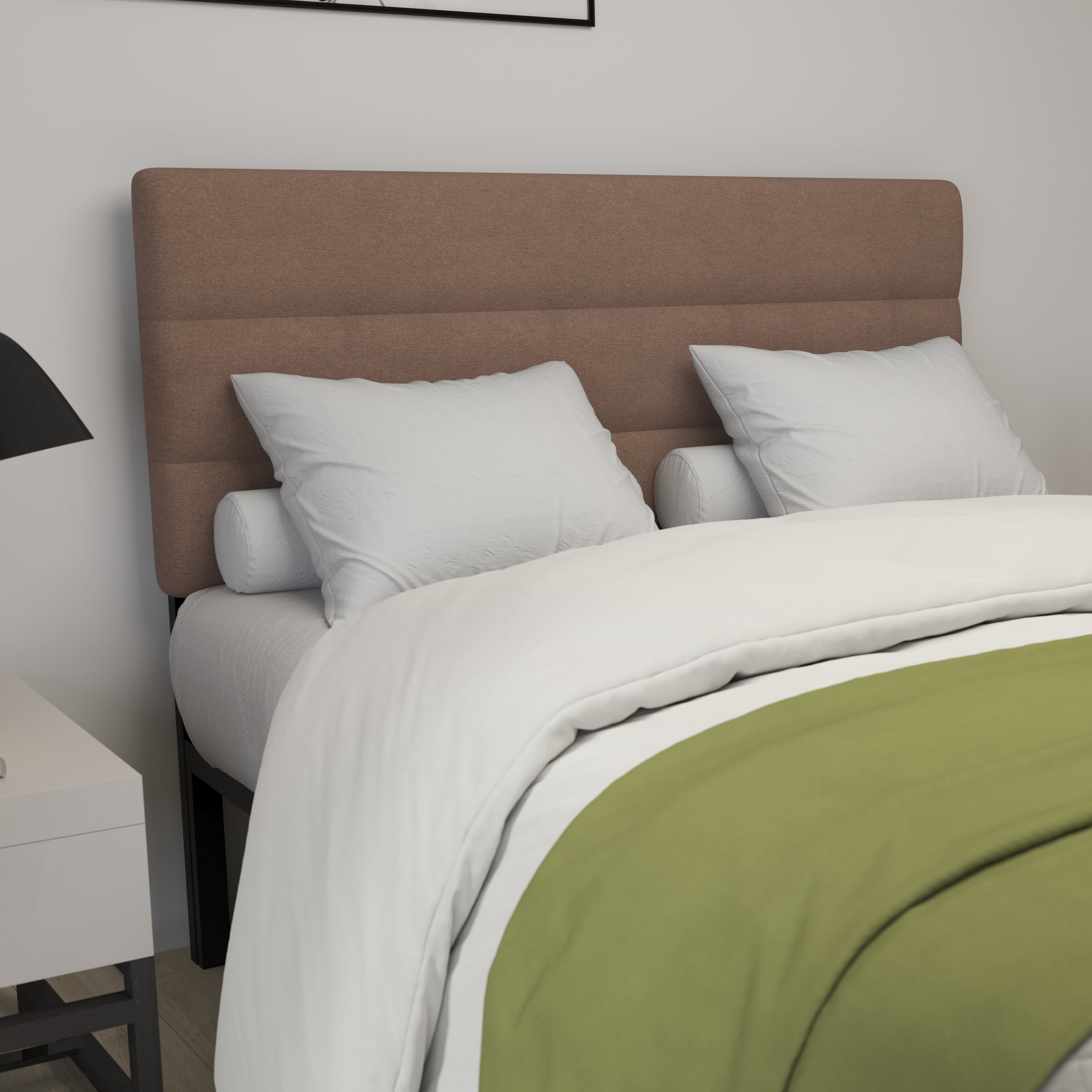 Merrick Lane Queen Headboard with Taupe Tufted Fabric Upholstery and Powder Coated Metal Frame