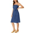 thumbnail image 4 of Vestido de tirantes ajustables con cintura atada y estampado de lunares para mujer azul S, 4 of 6