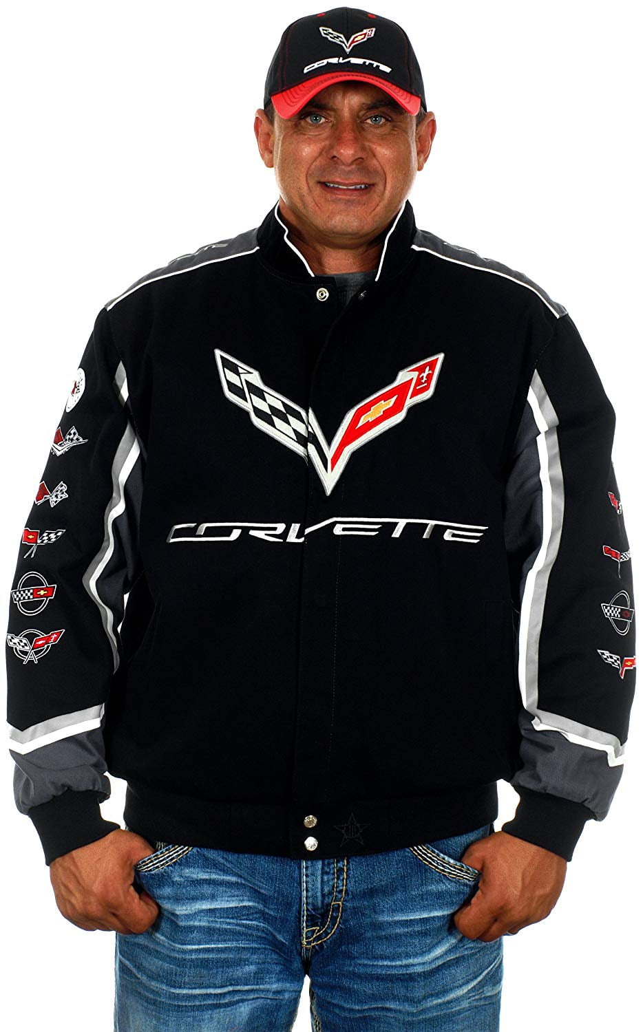 J.H Design Corvette Racing Embroidered Cotton Jacket Black Size XLarge 