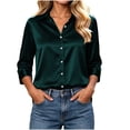 thumbnail image 3 of Button up Shirt Women Zaewscy Women's Satin Button Down Shirt Point Collar 3/4 Sleeve Elegant Casual Blouse Navy M, 3 of 8