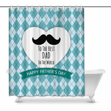 MKHERT Best Dad in The World Happy Father's Day in Blue Argyle Waterproof Shower Curtain Decor Fabric Bathroom Set 60x72