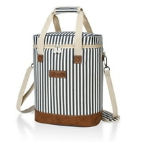 Flyingstar 6-Bottle Wine Cooler Bag, Wine Gift Bag with Insulated, Padded Wine Bottle Compartments, Blue Stripe, 11'' W x 8'' D x 14'' H