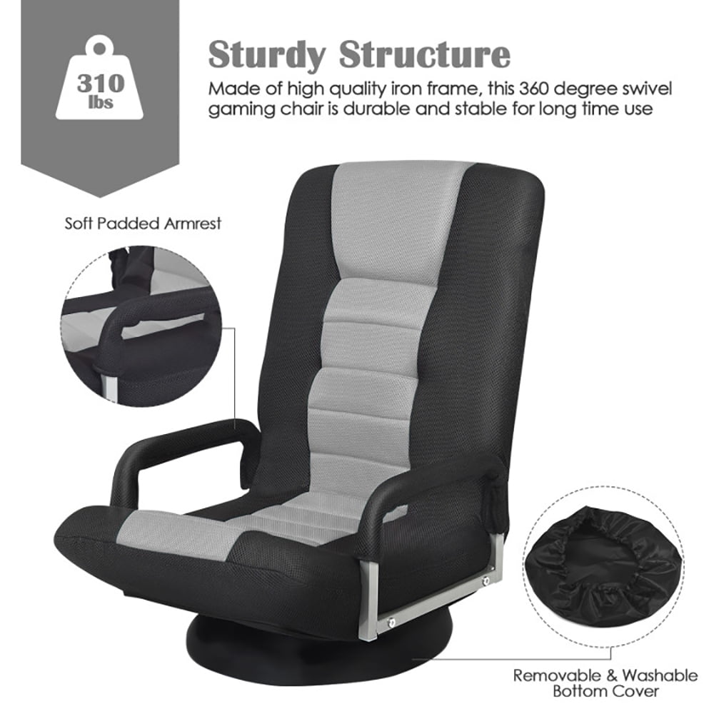 Finihen Swivel Gaming Floor Chair, 360-Degree Swivel Gaming Floor Chair with Foldable Adjustable Backrest, for Living Room, Home, Office, Blue