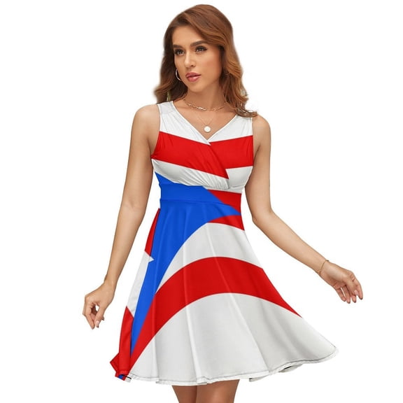 Puerto Rico Flag Sleeveless Dress Women Summer Evening Dresses Ladies Sundress