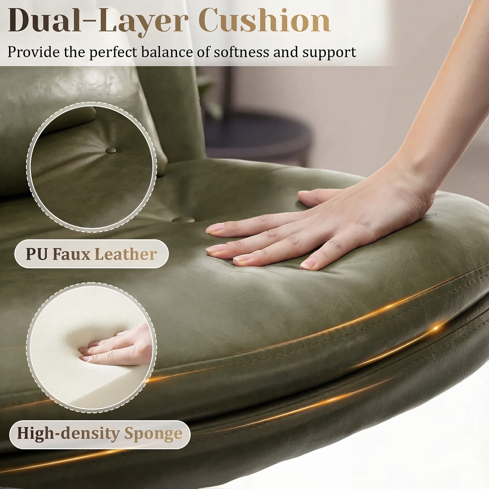 IPKIG Small Armless Criss Cross Chair, Adjustable Swivel PU Leather Office Desk Chair with Lumbar Support Pillow for Home, Makeup Vanity, Green
