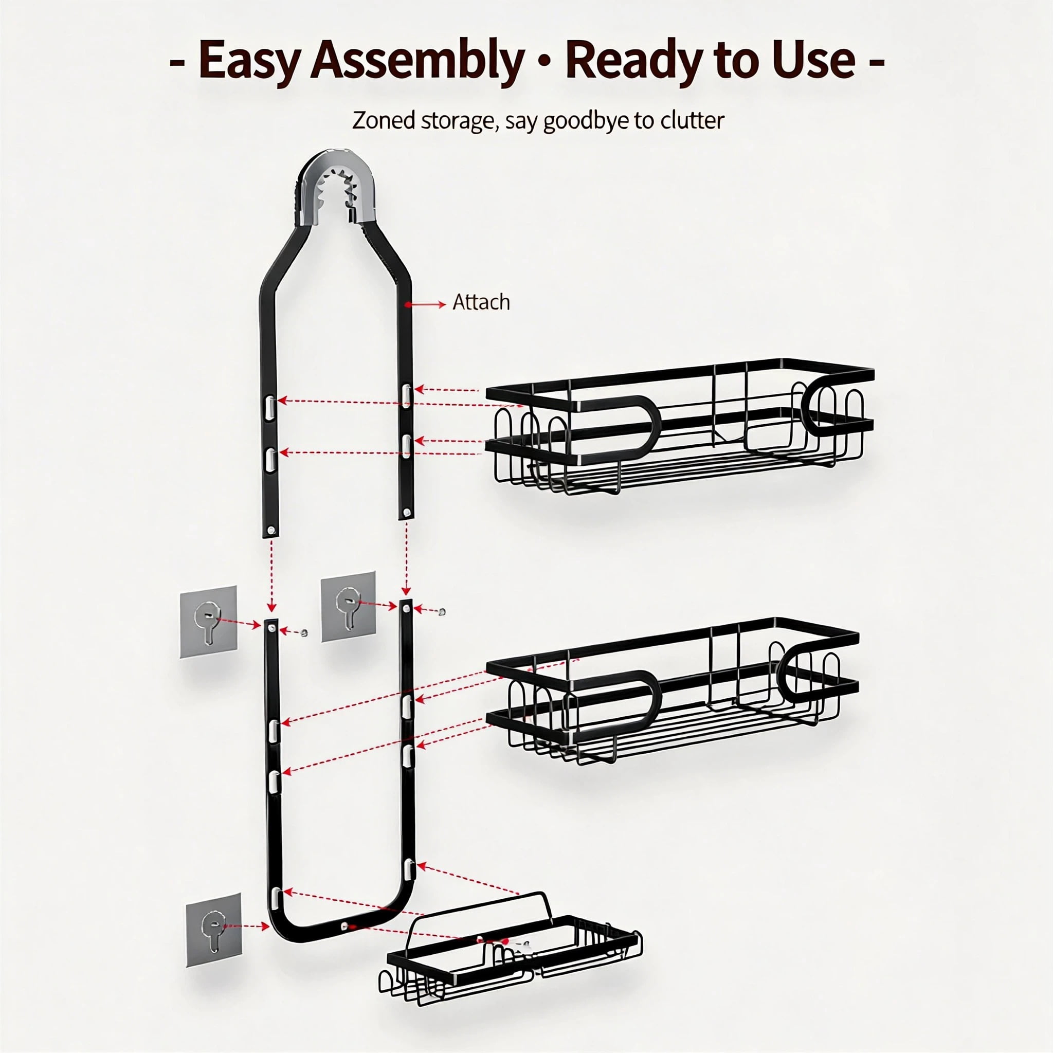 Charcrocsm Shower Caddy, Rustproof Aluminum Bathroom Shelf Rack, Large Shampoo & Soap Holder for Corner or Over-The-Showerhead Installation