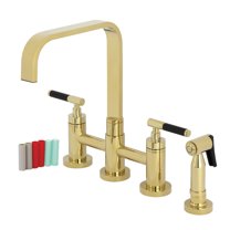 Kingston Brass KS8252CKLBS Kaiser Two-Handle 4-Hole Deck Mount Bridge Kitchen Faucet with Brass Side Sprayer in Polished Brass