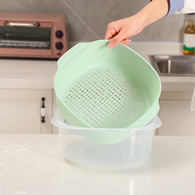 Cesta de drenaje de doble capa Kdkad, cesta de plástico para lavar frutas y verduras, cesta para almacenar alimentos, cesta de drenaje apilable multicapa para fregaderos de verduras de cocina