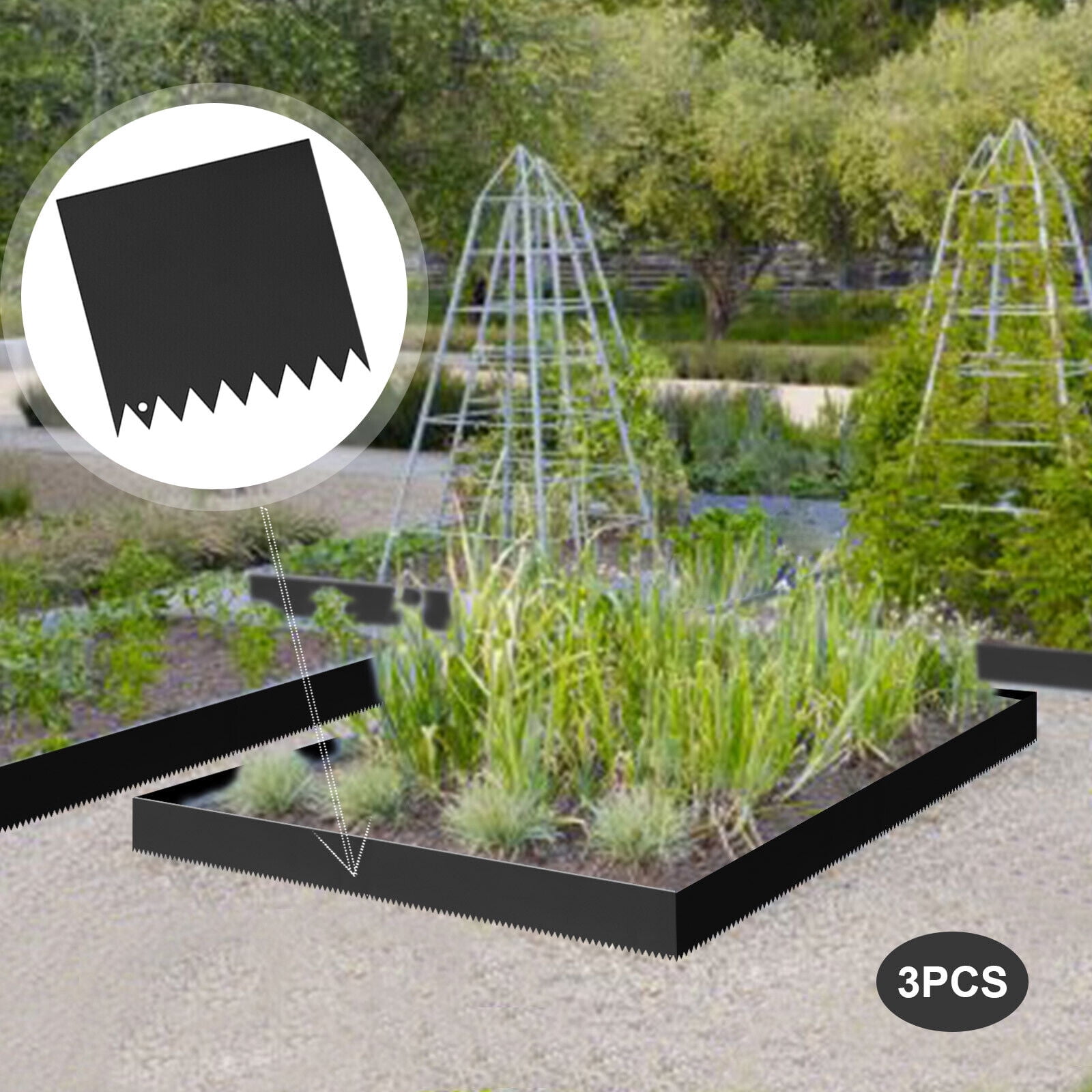 3Pcs 9.7ft Metal Landscape Edging Steel Lawn Edging Black Outdoor Yard Barrier