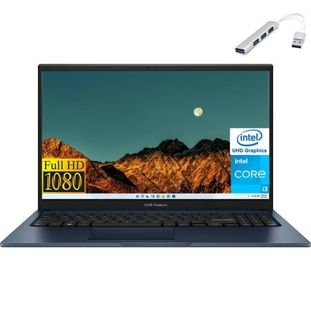 ASUS Vivobook 15.6” FHD Laptop, Intel Core i3-1215U, 32GB RAM, 2TB SSD, Intel UHD Graphics, Windows 11 Home in S Mode, Bundle With Cefesfy USBHUB