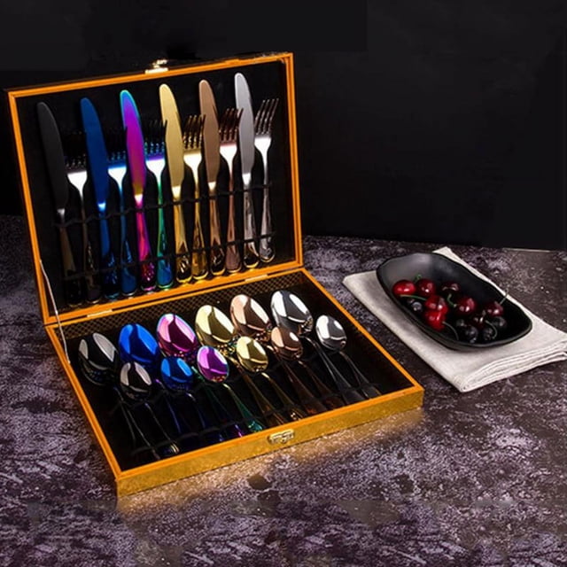 Ergonomic Design Utensils, Gold Silverware Set, Food-Grade Stainless Steel For Health-Conscious Dining, Stainless Steel Titanium Plating With Rainbow Color Flatware Set, Service For 6 (Ergonomic)