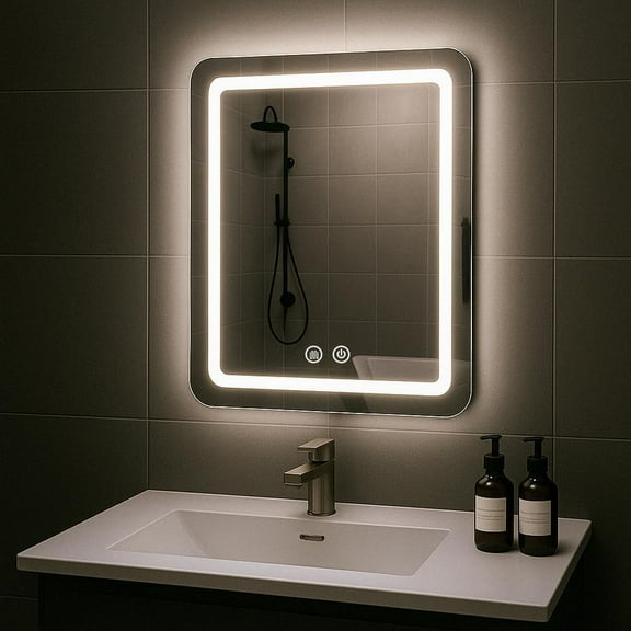 20x28 inch LED Bathroom Mirror Vanity Mirrors with Backlit Lights Fogless Makeup Mirror Wall Mounted with Demister Dimmable 3 Color Lighting IP54 Waterproof