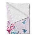 thumbnail image 2 of Nature Soft Flannel Fleece Throw Blanket, Curved Giant Flower Bodies and Butterflies Flying Spring Style Design, Cozy Plush for Indoor and Outdoor Use, 50" x 70", Lilac Pink Sky Blue, by Ambesonne, 2 of 5