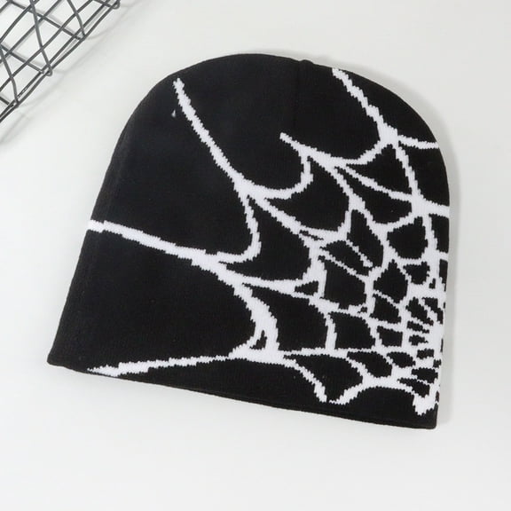 Viworld Halloween Knit Beanie Hat for Men Women, Unisex Adult Warm Winter Beanies Gothic Spider Web Pattern Knitted Hats