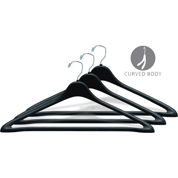 Curved Black Plastic Suit Hanger, Box of 100, Rugged 1/2 Inch Hangers