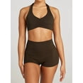 thumbnail image 5 of Workout Sets for Women 2 Piece Wrinkles Halter Sports Bras High Waist Biker Shorts Exercise Gym Yoga Outfit Brown M, 5 of 7