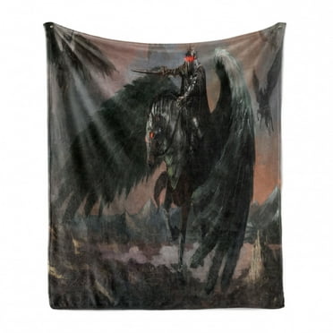 Fantasy World Soft Flannel Fleece Throw Blanket, Pegasus King Leading in the Dark Ages Imaginary Magic Story Artwork Print, Cozy Plush for Indoor and Outdoor Use, 50" x 60", Black Brown, by Ambesonne