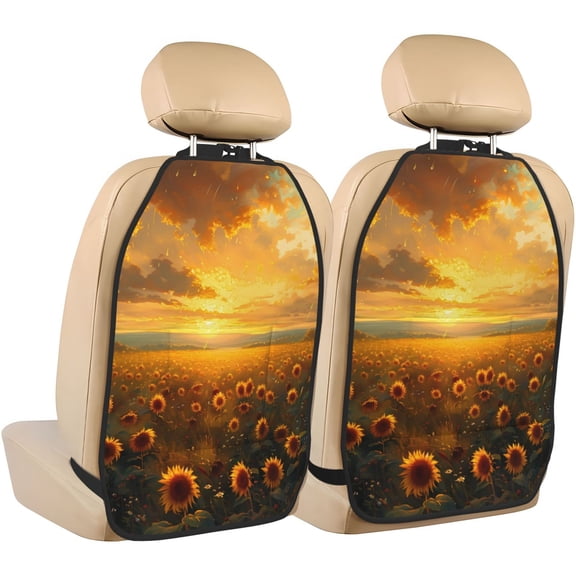 Xecao Sunflower Sunset Rainfall Pattern Car Seat Back Protector 2 Pack Large Capacity Pocket, Kick Mats Back Seat Protector