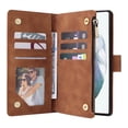 thumbnail image 7 of Zipper Wallet Case for Samsung Galaxy S22 Ultra with Large Capacity Card Slots Holder Flip Folio Cover, Premium PU Leather Magnetic Clasp Wrist Strap Kickstand Soft Silicone Shockproof Case,Brown, 7 of 7