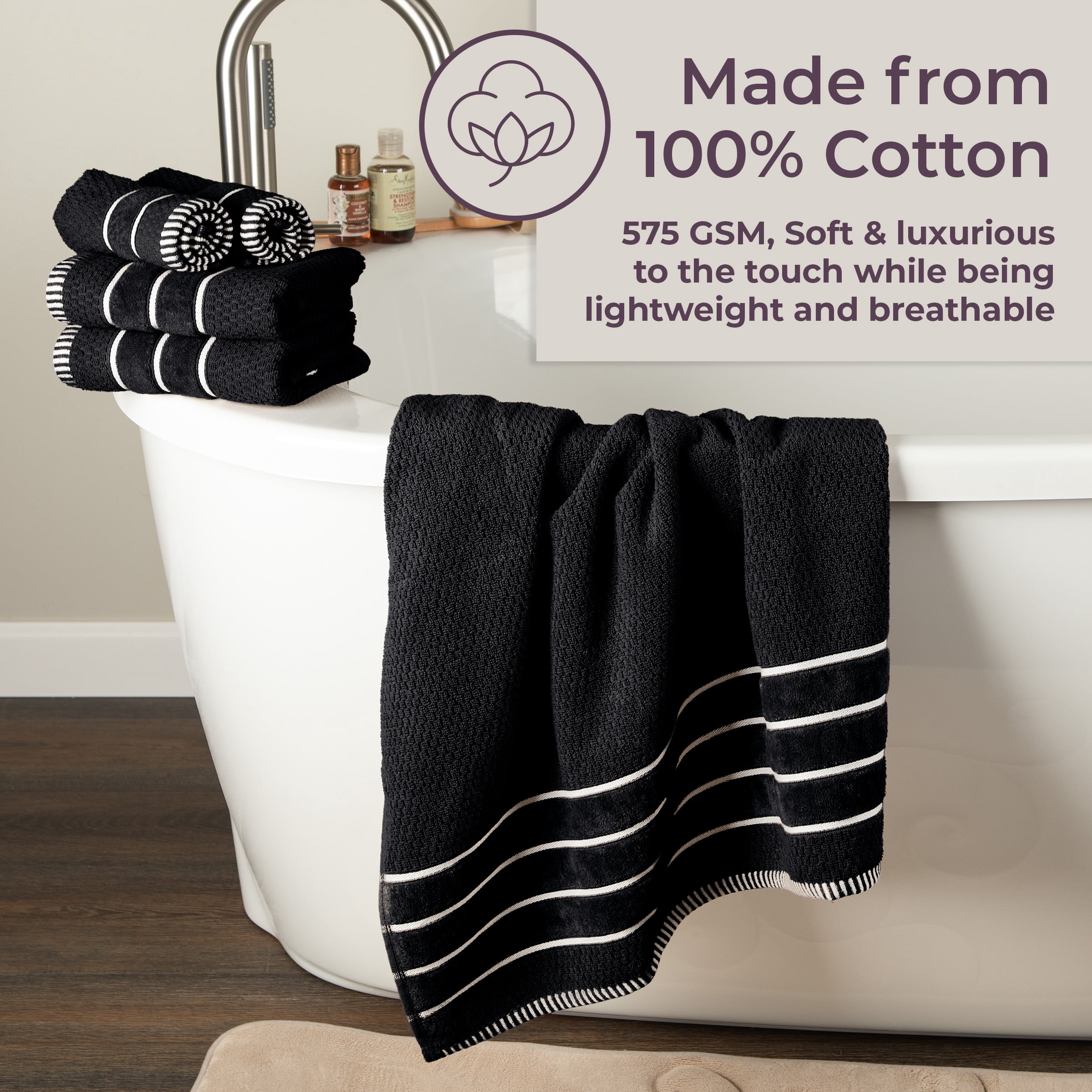 Lavish Home 6-Piece Combed Cotton Rice Weave Towel Set (Black)