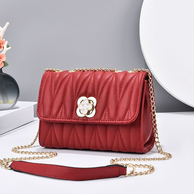 Crossbody Bags for Women Small Handbags PU Leather Shoulder Bag Ladies  Purse Evening Bag Quilted Satchels with Chain Strap,red,red，G115720